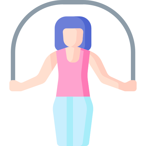woman with blue hair jumping rope